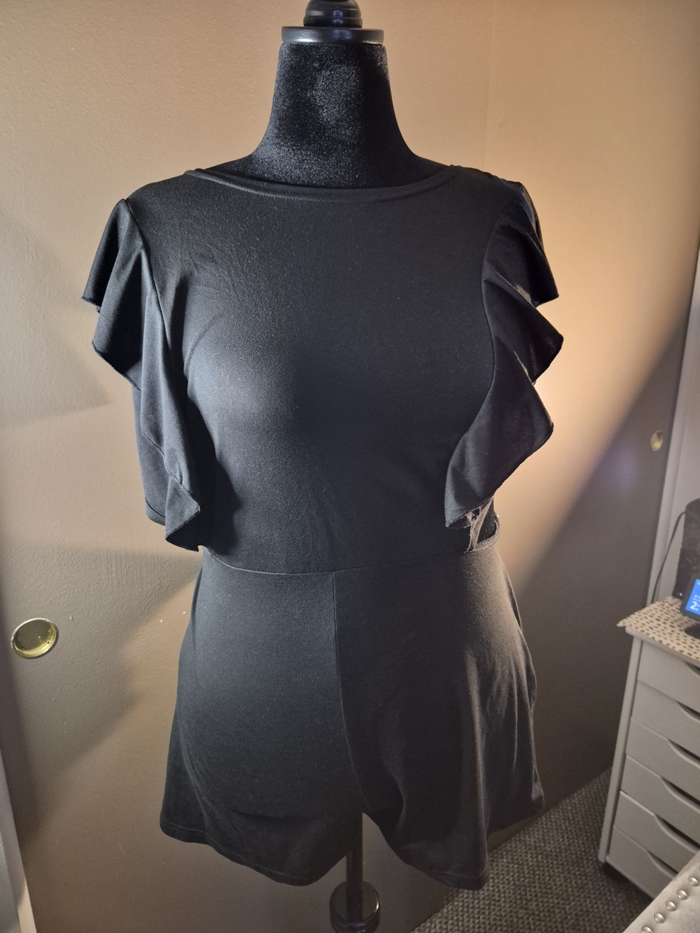 Black Ruffle Sleeve Women’s Romper